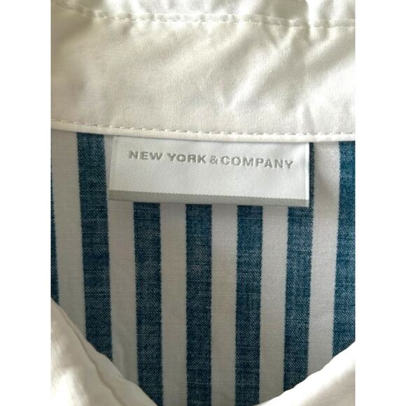New York & Co Teal Striped Button Down Shirt L - Picture 4 of 8